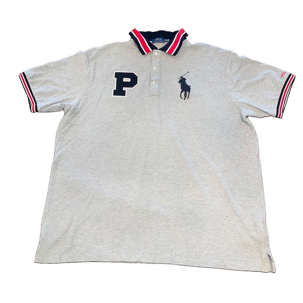 Polo Ralph Lauren 2XLT Mens Rare Big Pony Striped Grey Collared Shirt